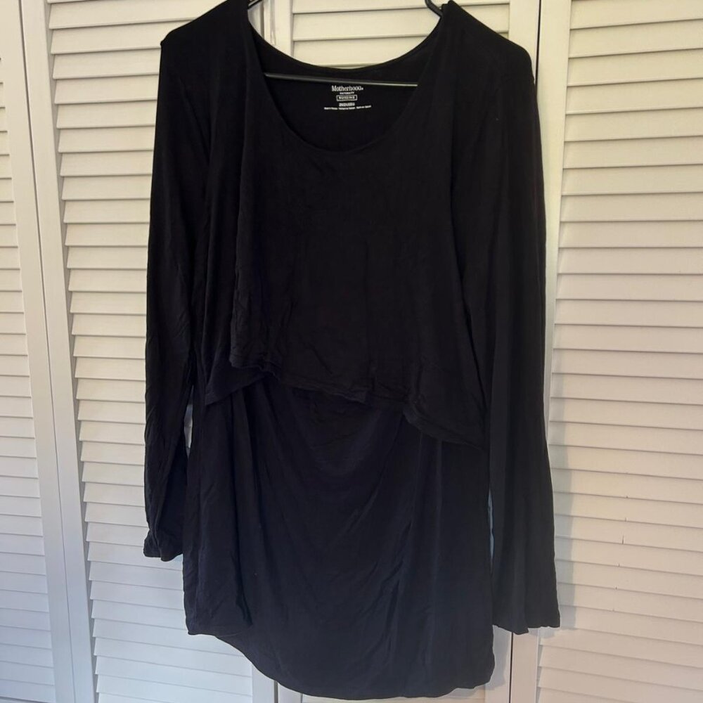 Motherhood Maternity Long Sleeve Scoop Neck Nursing Top, Black, 2x